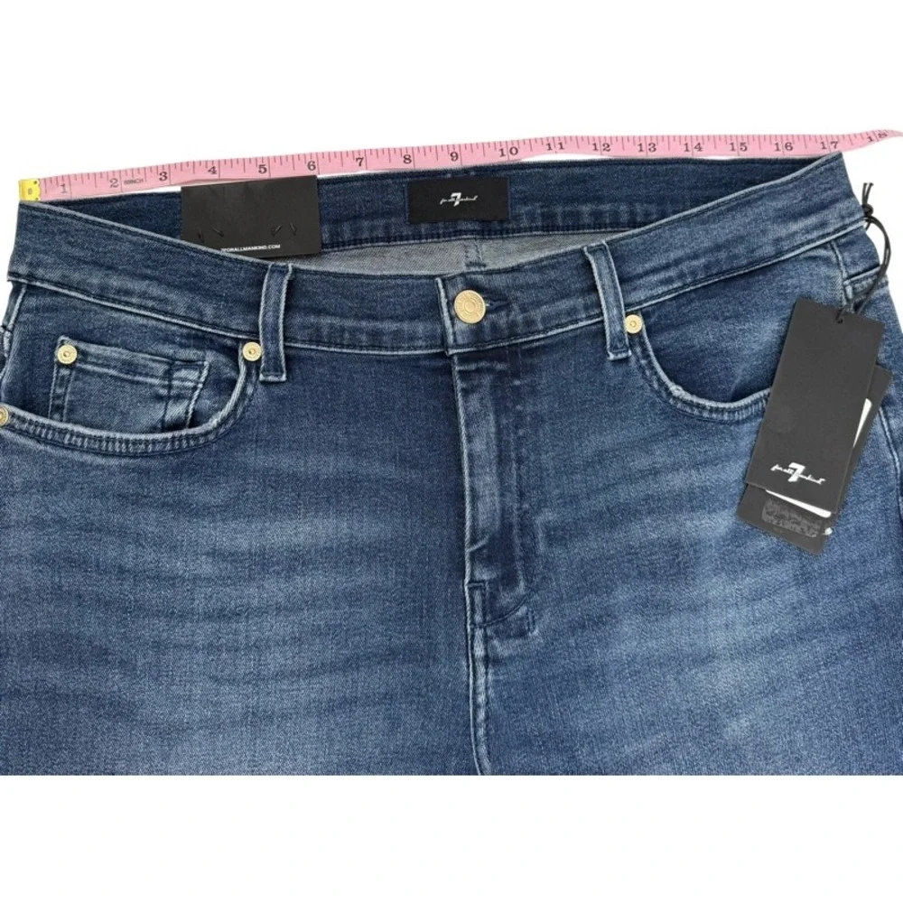 7 FOR ALL MANKIND NEW Size 31 Dojo Flare Jeans Blue Crystal Pocket Y2K Wide Leg - Picture 5 of 12